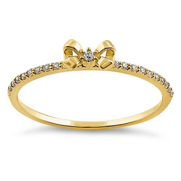 Solid 14K Yellow Gold Bow Ribbon Round CZ Ring - Picture 4 of 4